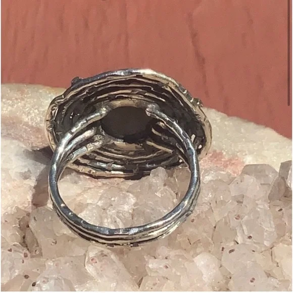 New BLACK DRUZY QUARTZ 925 SILVER RING, SZ 6 - Picture 4 of 7